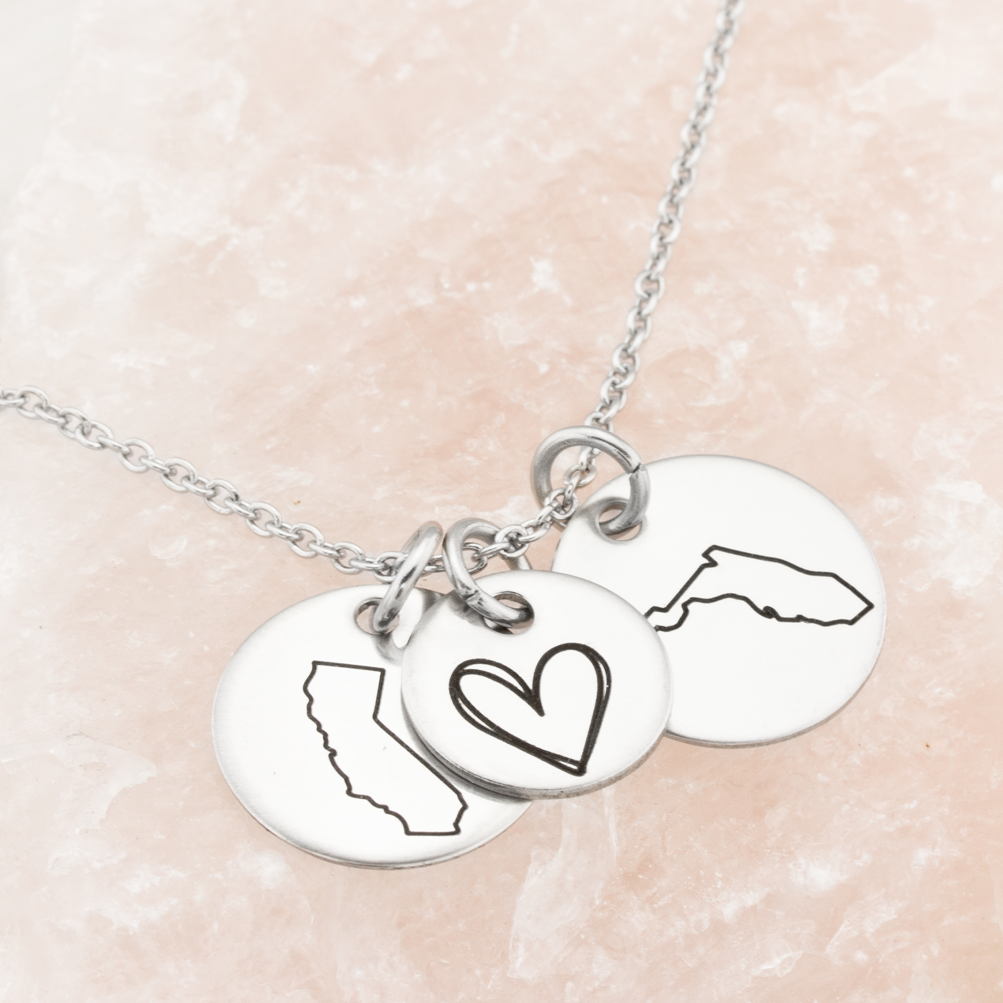 Long Distance Relationship State Outline Necklace Heartfelt Tokens