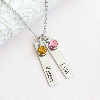 Personalized Name Tag Necklace with Birthstones