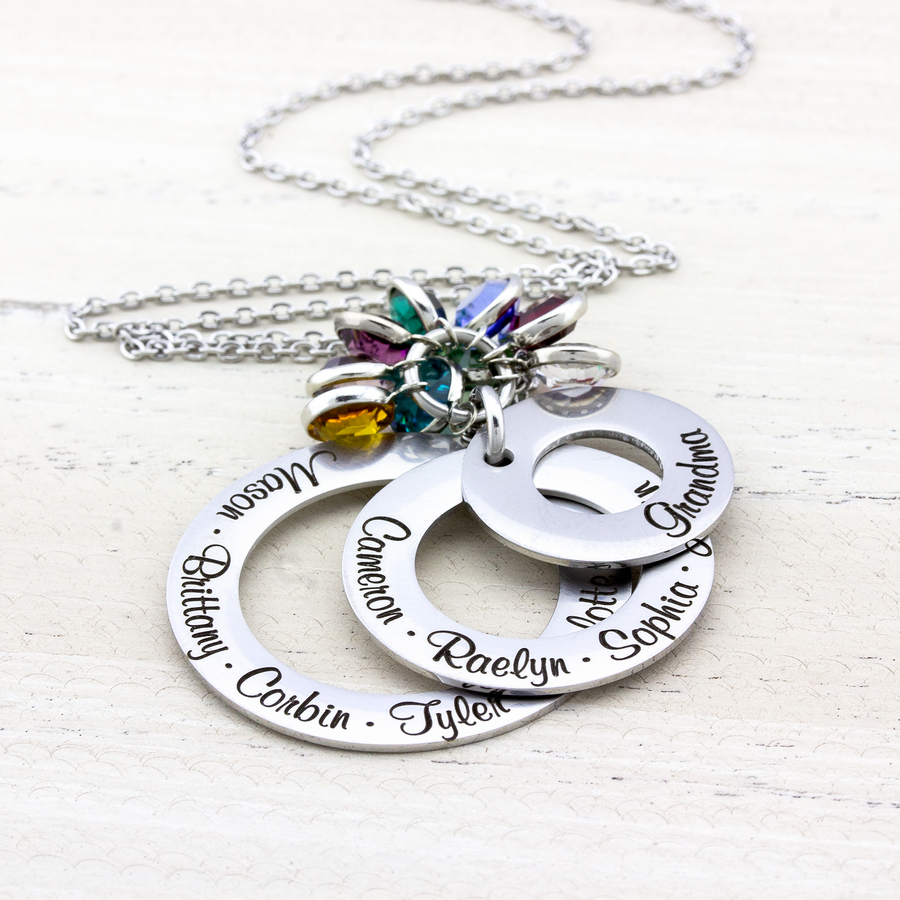 Custom Children Charms Necklace – Name Engraved With Opal Stone, MOM Jewelry