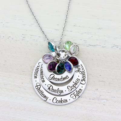 3 Layer Family Name Necklace with Birth Stones