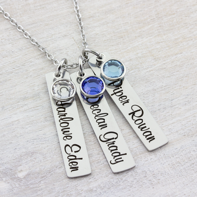 Personalized Name Tag Necklace with Birthstones