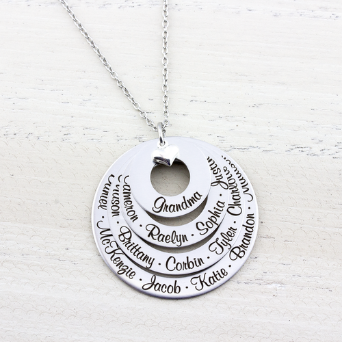 Four Layer Family Name Necklace, Necklace with 16 Names