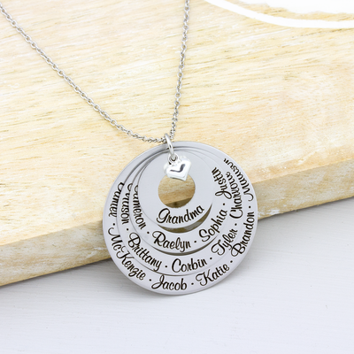 Four Layer Family Name Necklace, Necklace with 16 Names