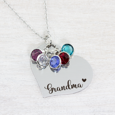 Birthstone Heart Necklace for Grandma