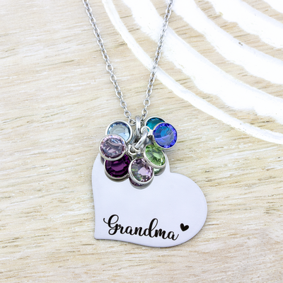 Birthstone Heart Necklace for Grandma