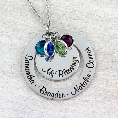 My Blessings Personalized Kids Name Necklace with Birthstones