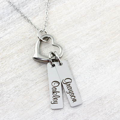Name Necklace with Open Heart Charm