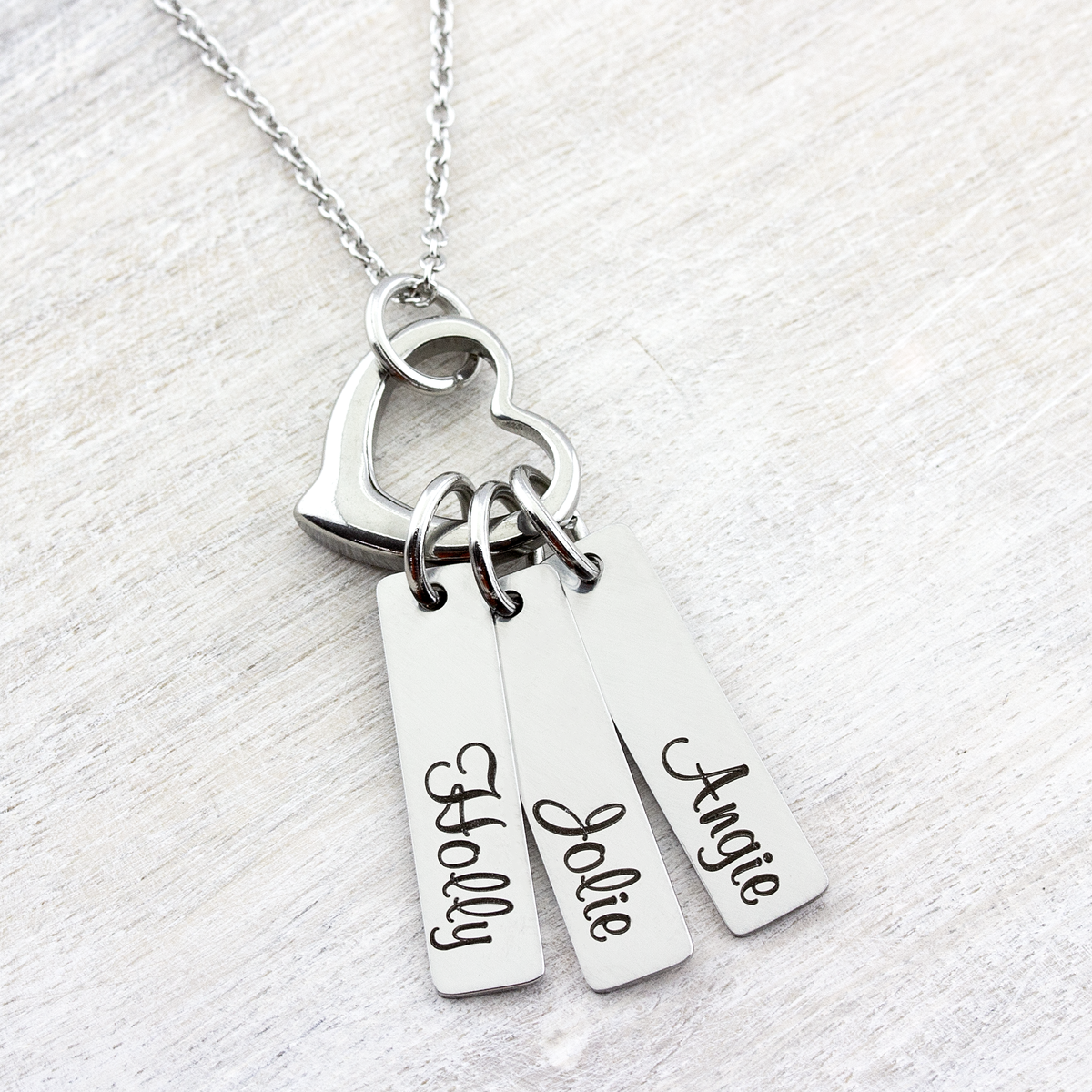 Name Necklace with Open Heart Charm