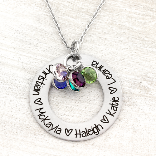 Custom Washer Necklace with Kids Names and Birthstones