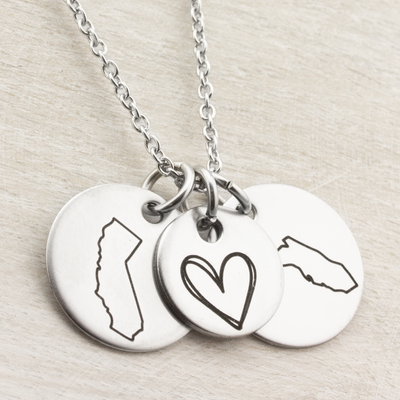 Long Distance Relationship State Outline Necklace