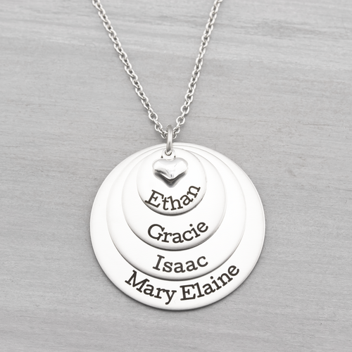 Four Layer Name Disc Necklace with Heart - Heartfelt Tokens