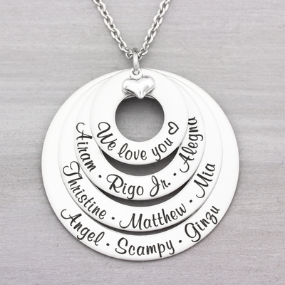 Four Layer Family Name Necklace, Necklace with 16 Names