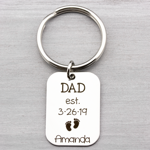 New Dad Key Chain Gift Personalized with Baby Name and Birth Date