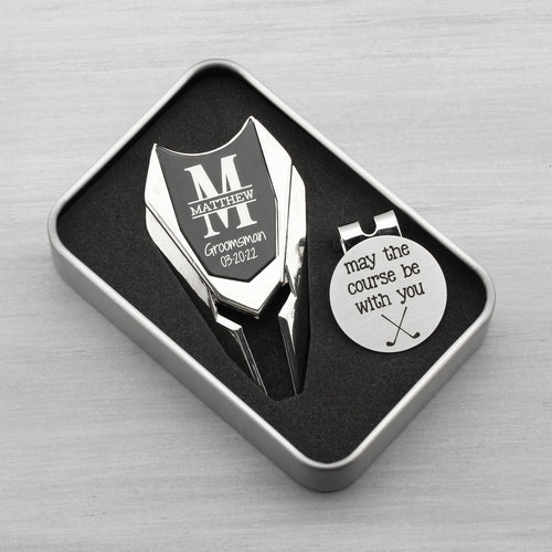 Custom Engraved Divot Tool and Golf Ball Marker Gift Set