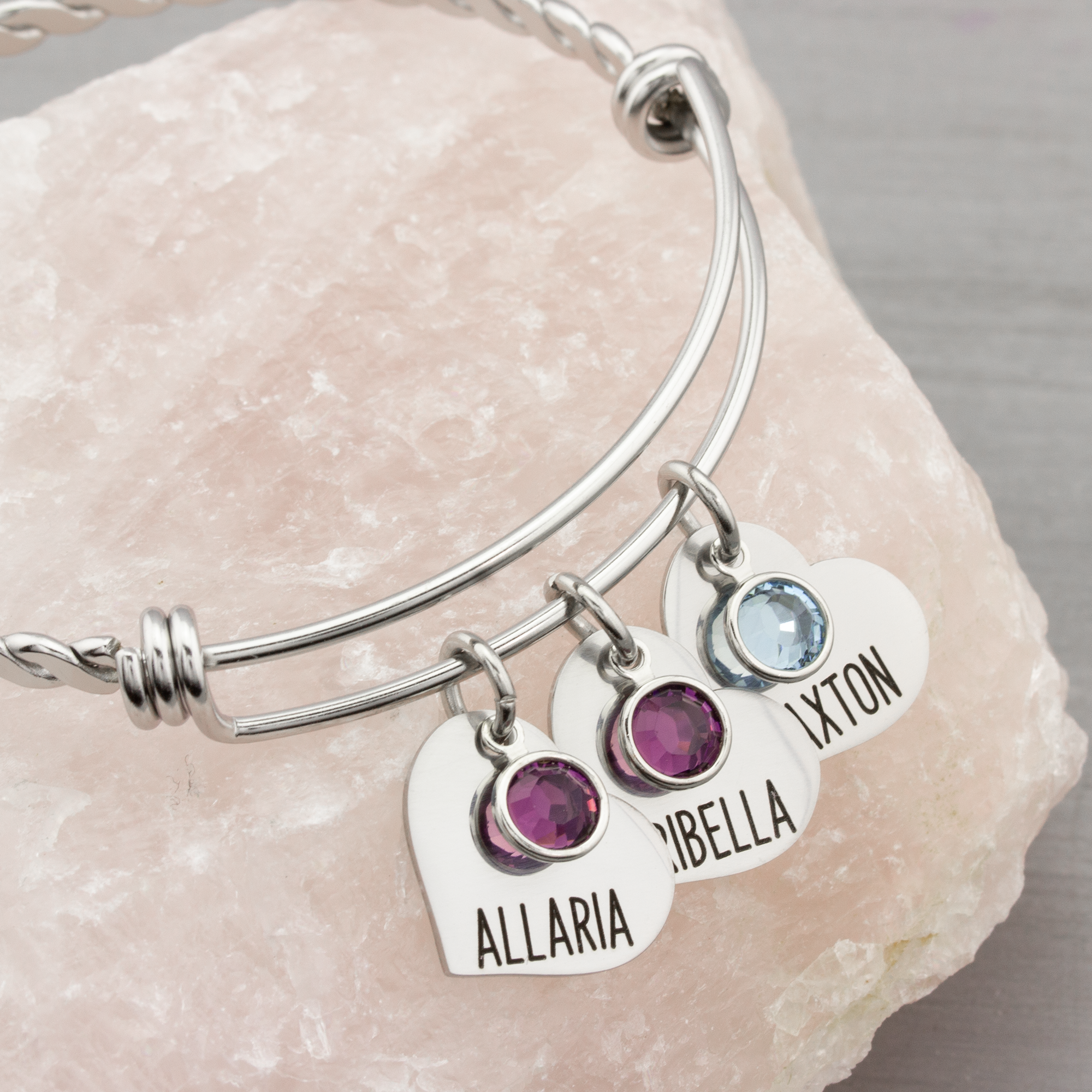 Personalized Heart Charm Bracelet with Kids Names Heartfelt Tokens