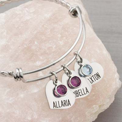 Personalized Heart Charm Bracelet with Kids Names