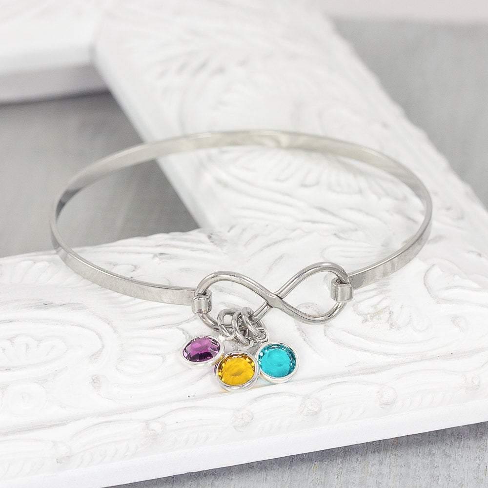 Custom Infinity Bangle Bracelet - Personalized Jewelry - Bracelet for Mom or Grandmother - Birthstone Bracelet - Custom Gift Gift