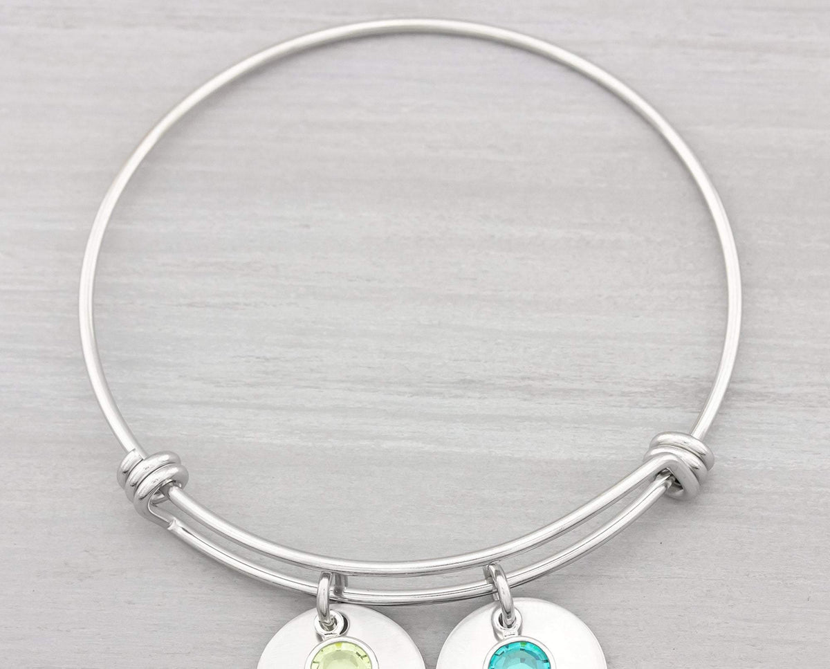 Personalized Heart Bangle Bracelet Gift for Mom - Kids Name Bracelet - Heart Charm Bracelet Personalized Gift - Grandma Christmas Gifts