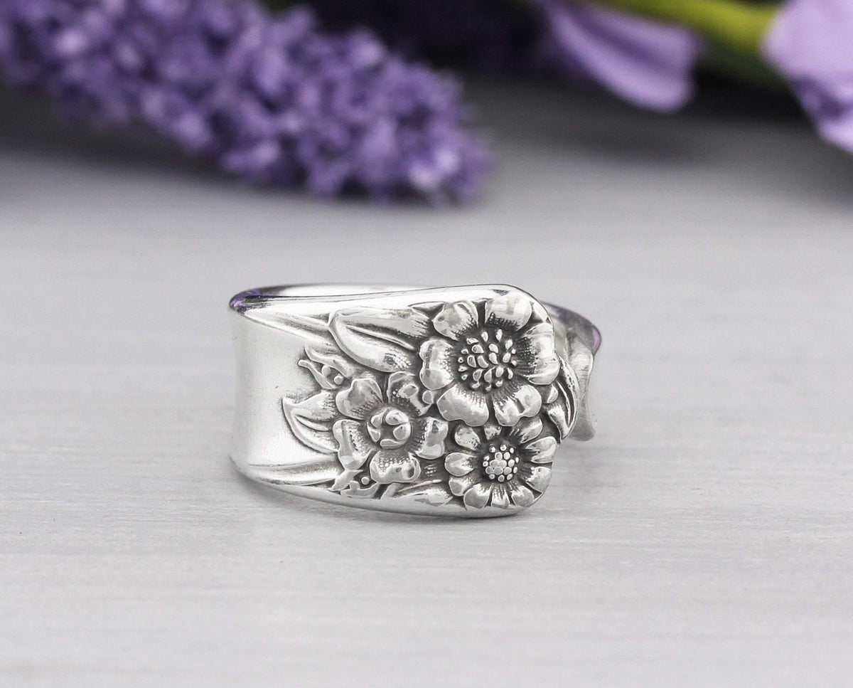 Spoon Ring April 1950 - Silverware Spoon Jewelry - Sunflower Ring - Antique Silverware Jewelry