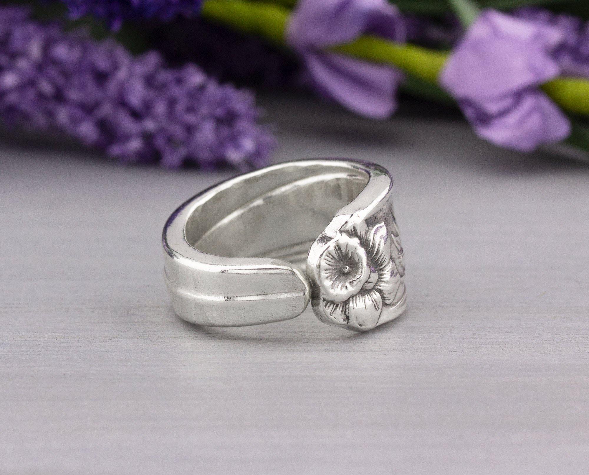 Daffodil 1950 Spoon Ring - Silverware Jewelry - Antique Silverware Jewelry Gift for Her - Wrap Ring or Straight Ring