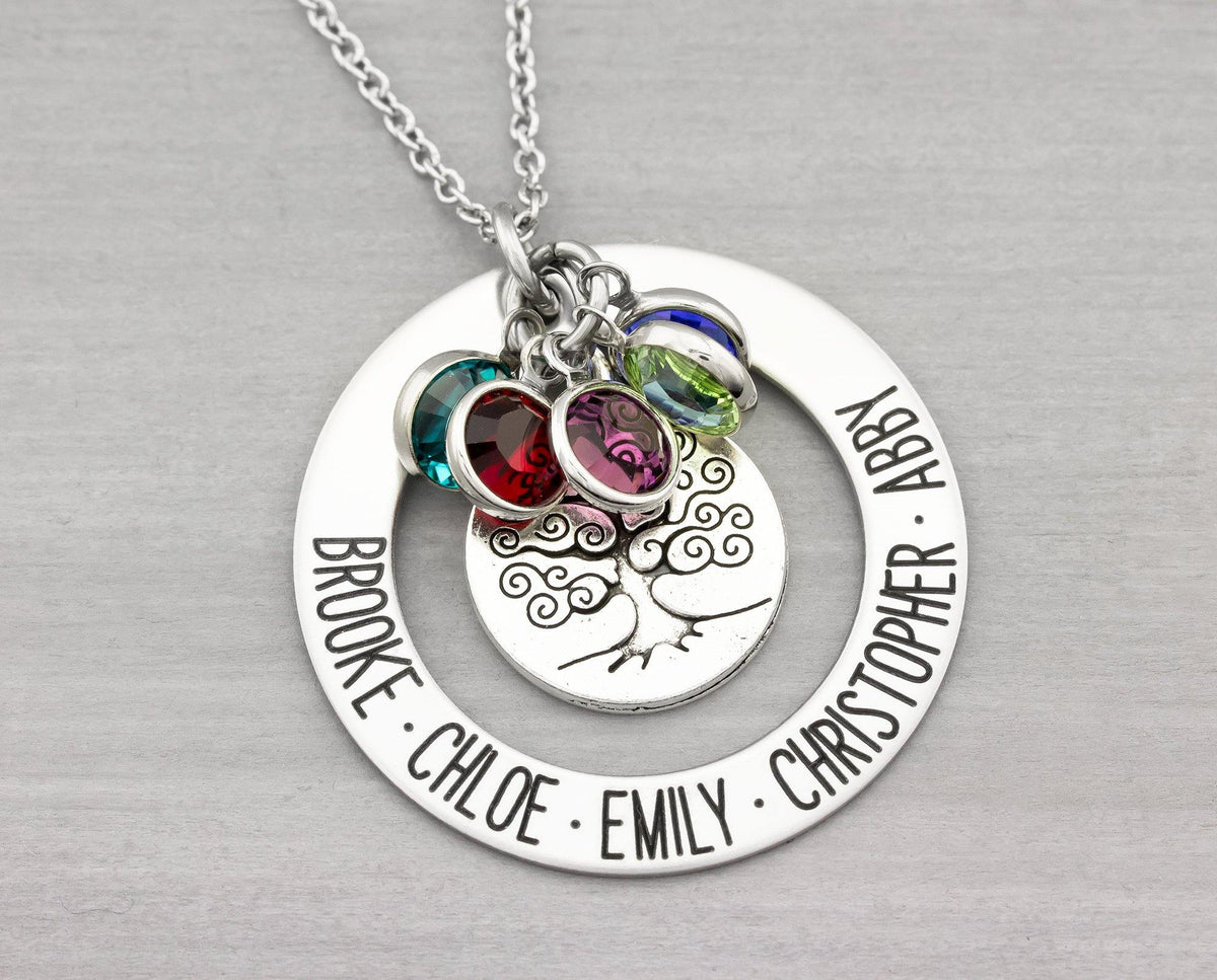 Personalized Family Tree Name Necklace - Birthstone Necklace Grandma Gift - Family Necklace Personalized Gift for Mom - Christmas Gifts