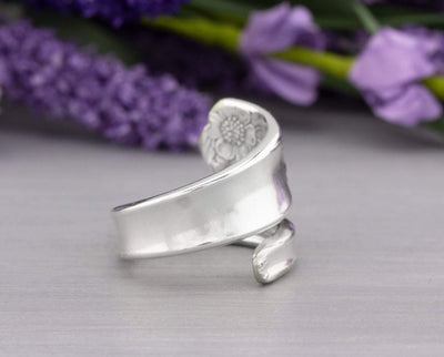 Spoon Ring April 1950 - Silverware Spoon Jewelry - Sunflower Ring - Antique Silverware Jewelry