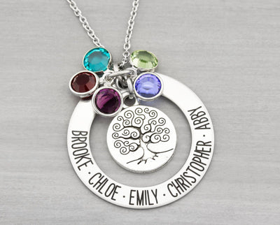 Personalized Family Tree Name Necklace - Birthstone Necklace Grandma Gift - Family Necklace Personalized Gift for Mom - Christmas Gifts