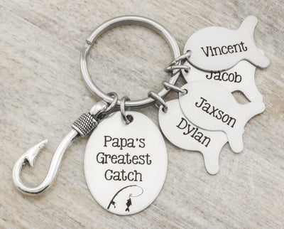 Personalized Fishing Gifts for Men - Fishing Keychain with names Gift for Dad Grandpa - Custom Fish Key Chain Fathers Day Gift for Fisherman