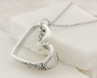 Antique Silverware Heart Necklace - Vintage Spoon Jewelry - Silverware Heart Pendant Gift for Women - Grandmother Silverware Keepsakes