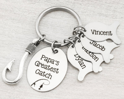 Personalized Fishing Gifts for Men - Fishing Keychain with names Gift for Dad Grandpa - Custom Fish Key Chain Fathers Day Gift for Fisherman