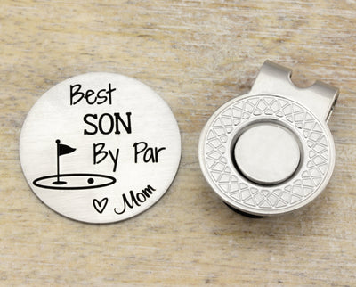 Golf Gift for Son from Mom - Personalized Golf Ball Marker with Hat Clip - Birthday Golf Gifts for Men -  Custom Engraved Gift for Him