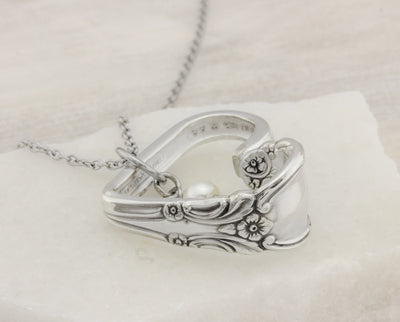 Antique Silverware Heart Necklace - Vintage Spoon Jewelry - Silverware Heart Pendant Gift for Women - Grandmother Silverware Keepsakes