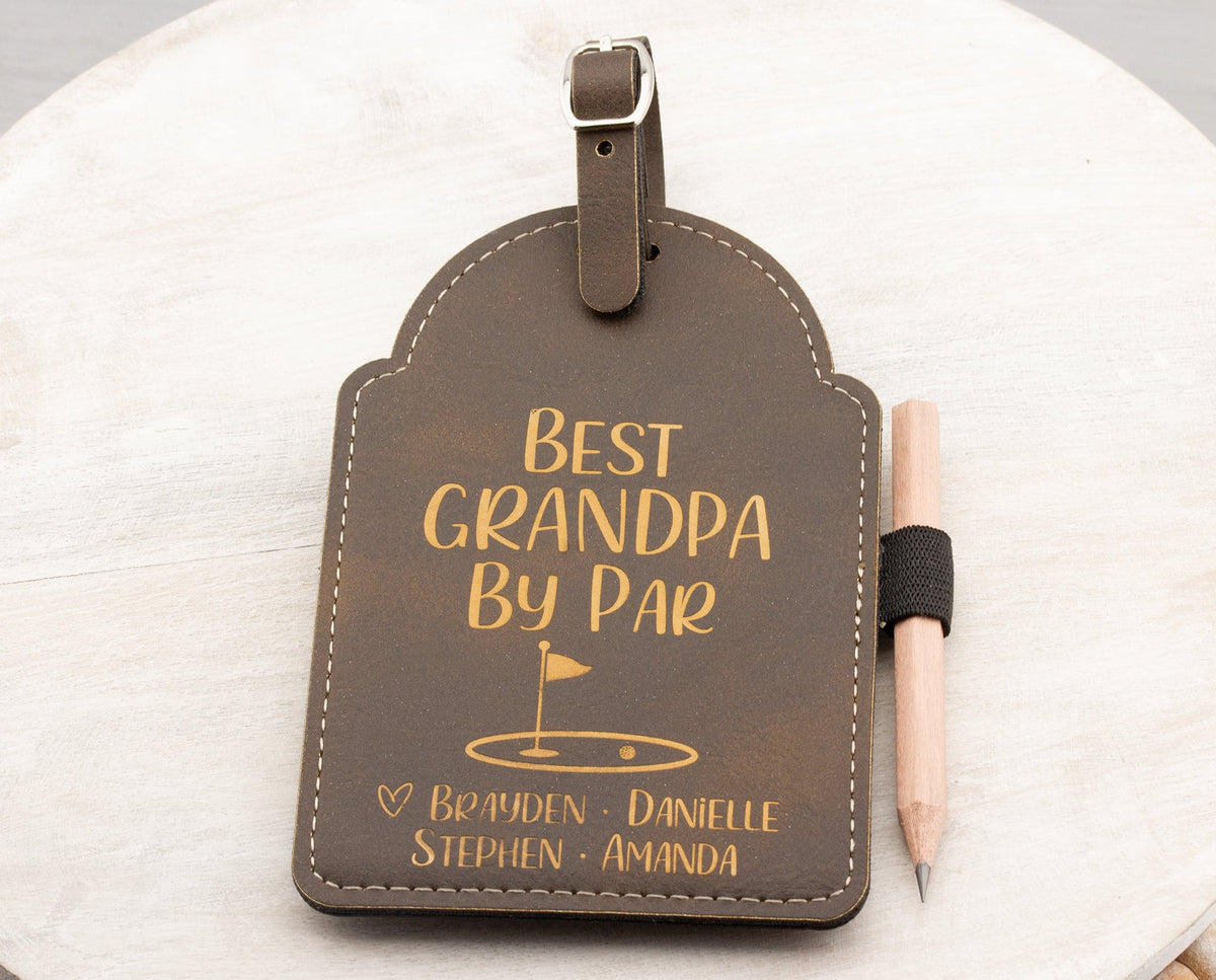 Grandpa Golf Gift from Grandkids - Personalized Golf Bag Tag Tee Holder - Custom Engraved Golfer Gift Accessories Birthday Gifts for Men