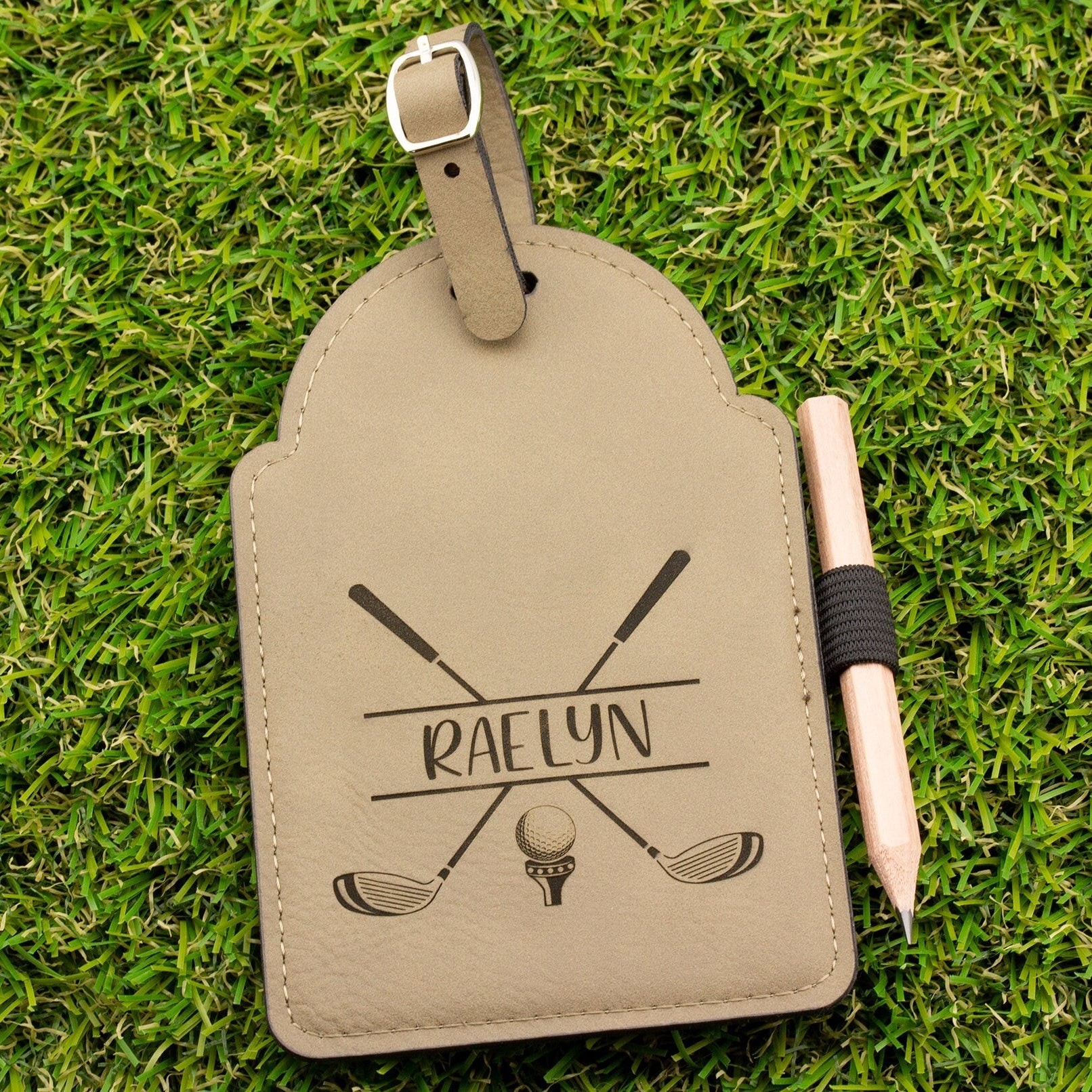Personalized Golf Bag Name Tag Tee Holder with Pencil - Golfer Gifts for Men Women Custom Engraved -Fathers Day Anniversary Birthday Gift