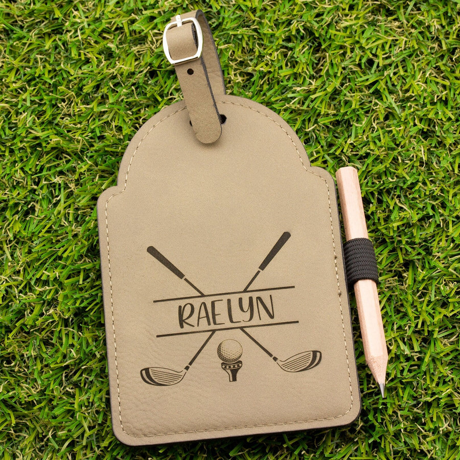 Personalized Golf Bag Name Tag Tee Holder with Pencil - Golfer Gifts for Men Women Custom Engraved -Fathers Day Anniversary Birthday Gift