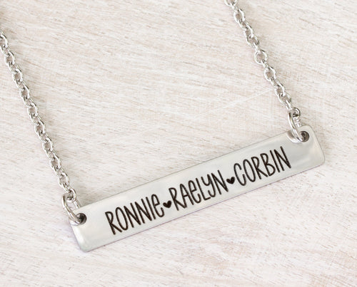 Bar Necklace Personalized Three Name Necklace Mother Necklace with Kids Names Mom Gift Custom Engraved Mothers Day Gifts Mama Necklace