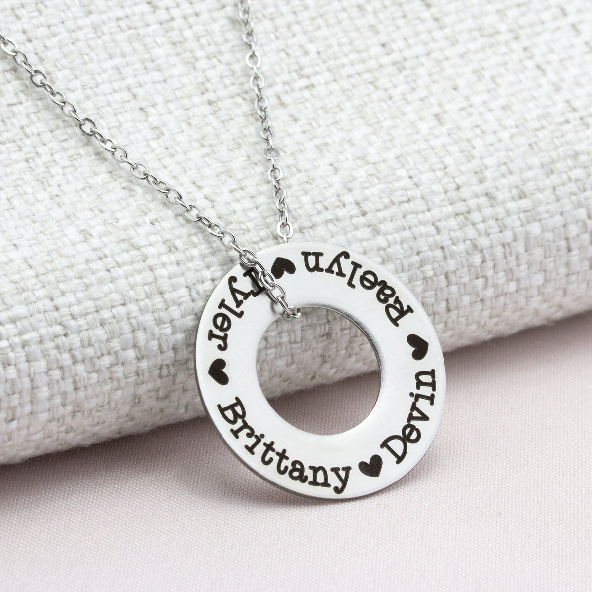 Custom Circle Name Necklace, Mother Necklace with Kids Names, Engraved Washer Necklace, Personalized Mothers Day Gift, Gifts for Mom