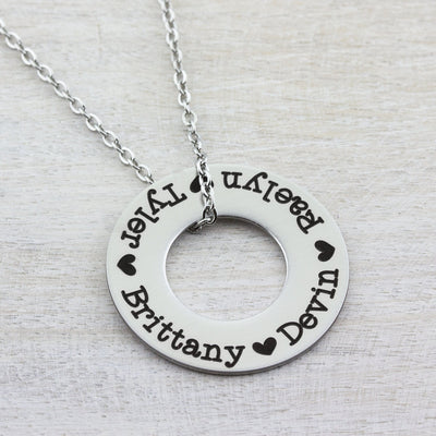 Custom Circle Name Necklace, Mother Necklace with Kids Names, Engraved Washer Necklace, Personalized Mothers Day Gift, Gifts for Mom