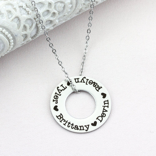 Custom Circle Name Necklace, Mother Necklace with Kids Names, Engraved Washer Necklace, Personalized Mothers Day Gift, Gifts for Mom