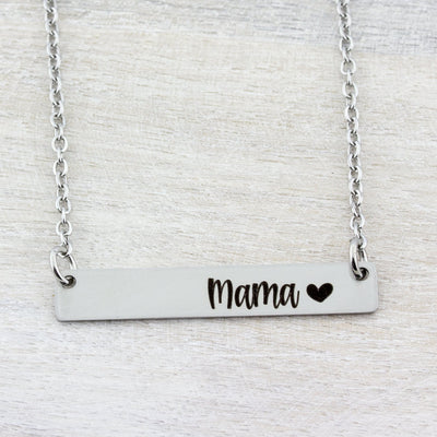 Custom Name Necklace, Engraved Bar Necklace, Mama Necklace, Mothers Day Personalized Gift for Mom