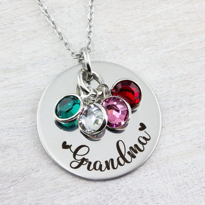 Birthstone and Initial Grandmothers Charm Necklace Gold, Covey Necklace for  One Grandchild