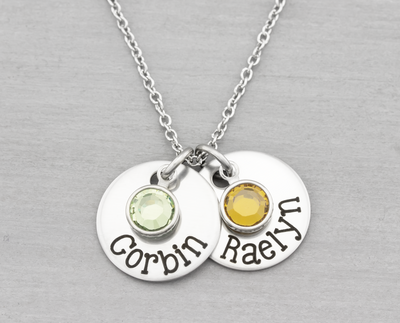 Personalized Name Disc Necklace with Birthstones