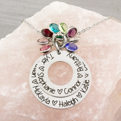 Double Layer Birthstone Name Necklace for Mom or Grandmother