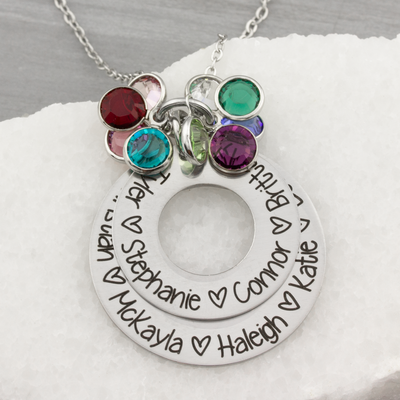 Double Layer Birthstone Name Necklace for Mom or Grandmother