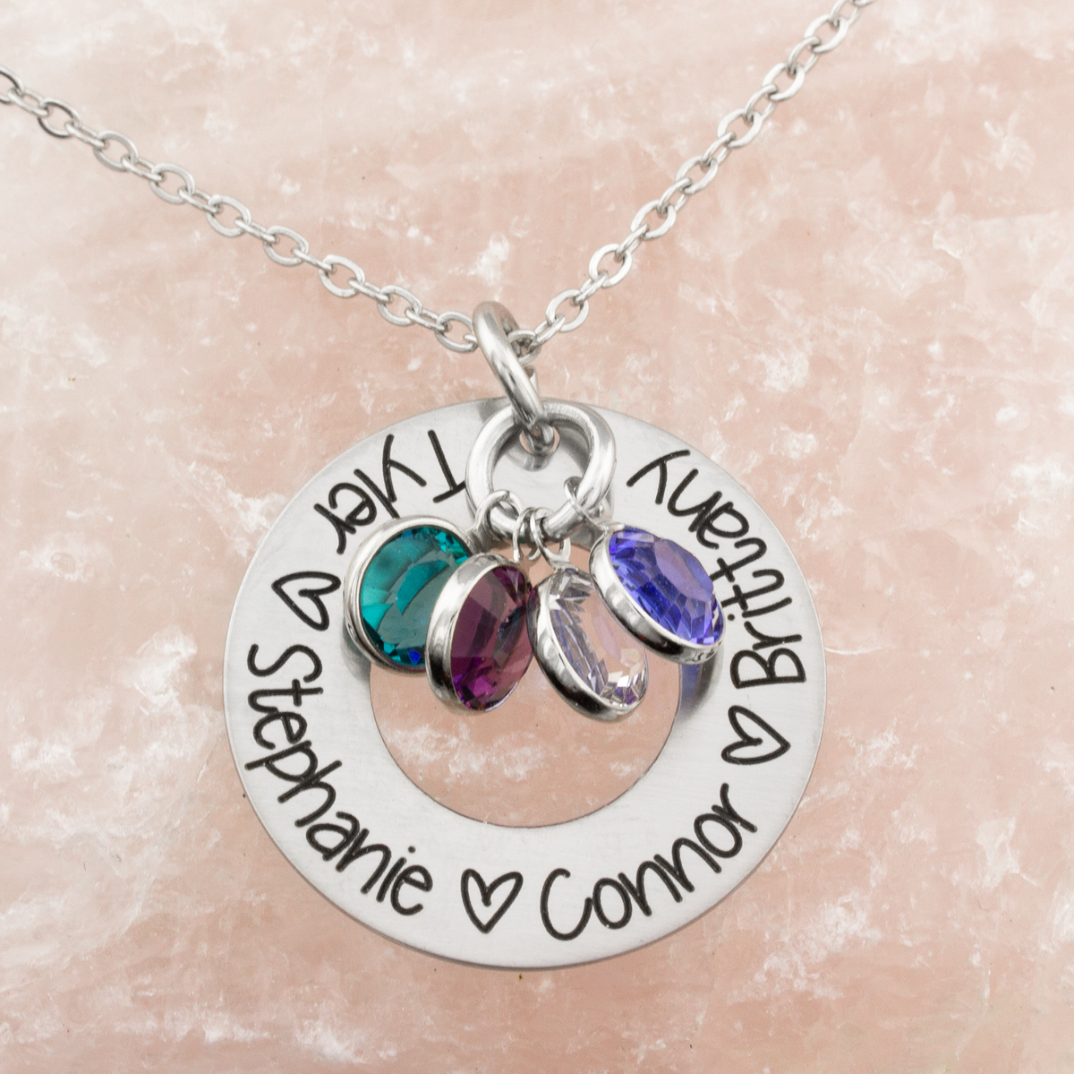 Personalized Washer Name Necklace with Birthstones