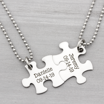His and Her Puzzle Piece Necklace Set