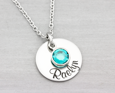 Personalized Name Disc Necklace with Birthstones