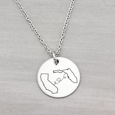 Custom State Best Friend Long Distance State Outline Necklace