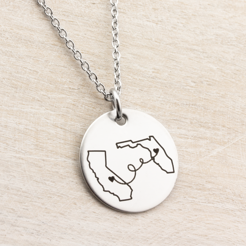 Personalized State Necklace Long Distance Friendship Jewelry