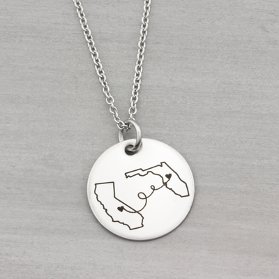 Personalized State Necklace Long Distance Friendship Jewelry